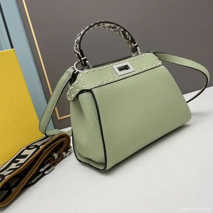 Affordable In Green Calf Iconic Bag Mini Leather Stitching Fendi Peekaboo 0703